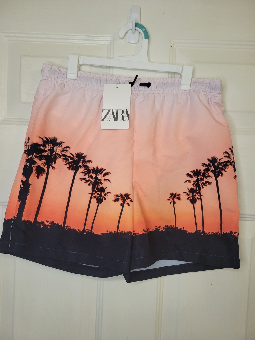 Zara Boy's Sunset Palm Print Swim Shorts - Peach/Black - Picture 3 of 9